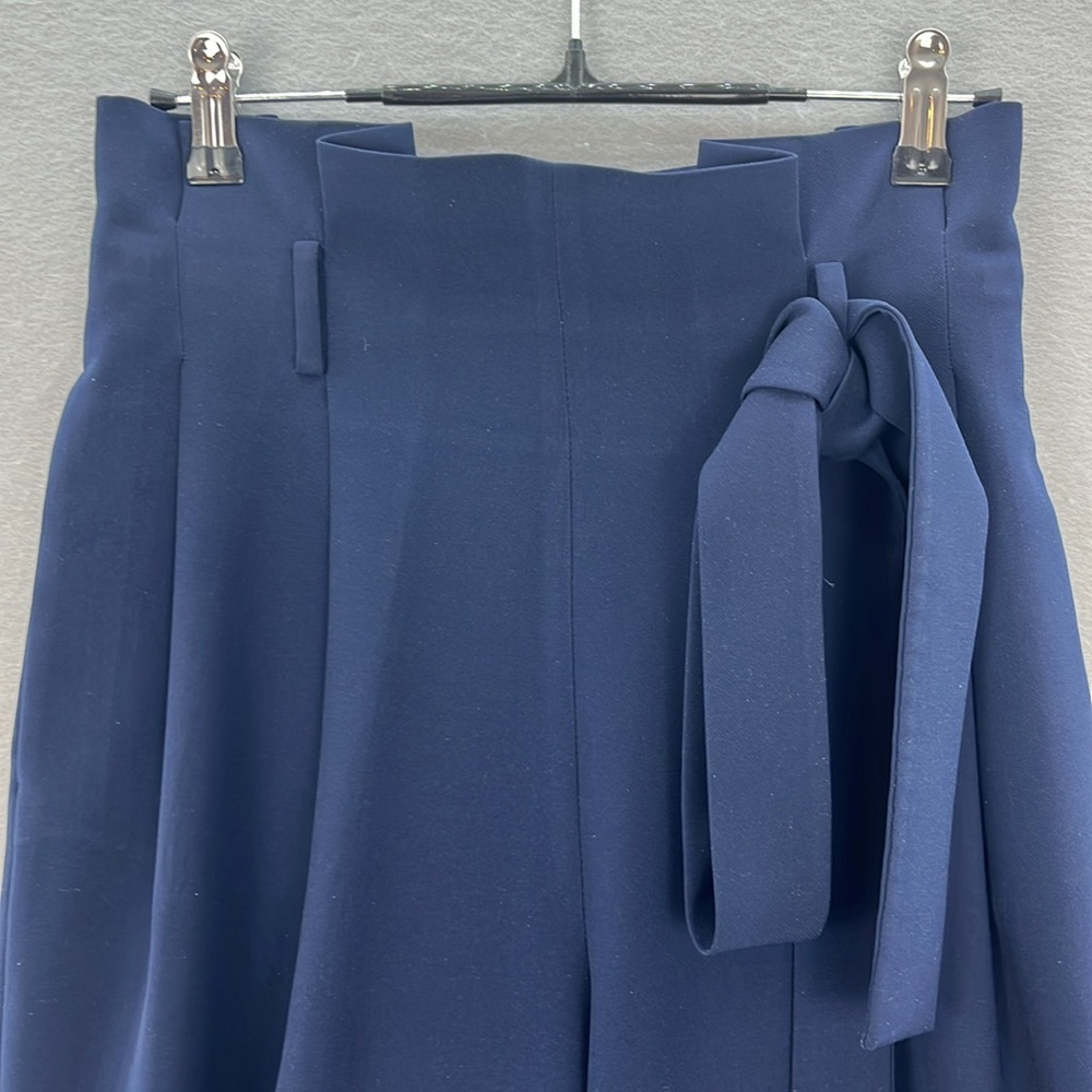 COS - NWOT women’s ultra high-rise belted paper bag wide leg cropped navy blue 4 - Picture 6 of 8